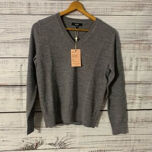 Quince 100% merino wool v-neck sweater heather gray long sleeve Size XS NWT